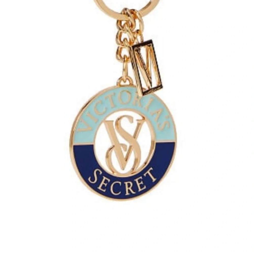 Victoria’s Secret VS Monagram Nautical Keychain Charm Gold Blue Aqua